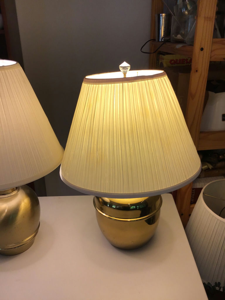 2 gold-tone table lamps with cream pleated shades - image 2 of 2