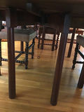 Dark wood dining table with extension leaves 45x44 w/o leaves. 3 leaves total 41 1/2 . Size w leaves 86 1/2 x 44 - thumbnail 2 of 4
