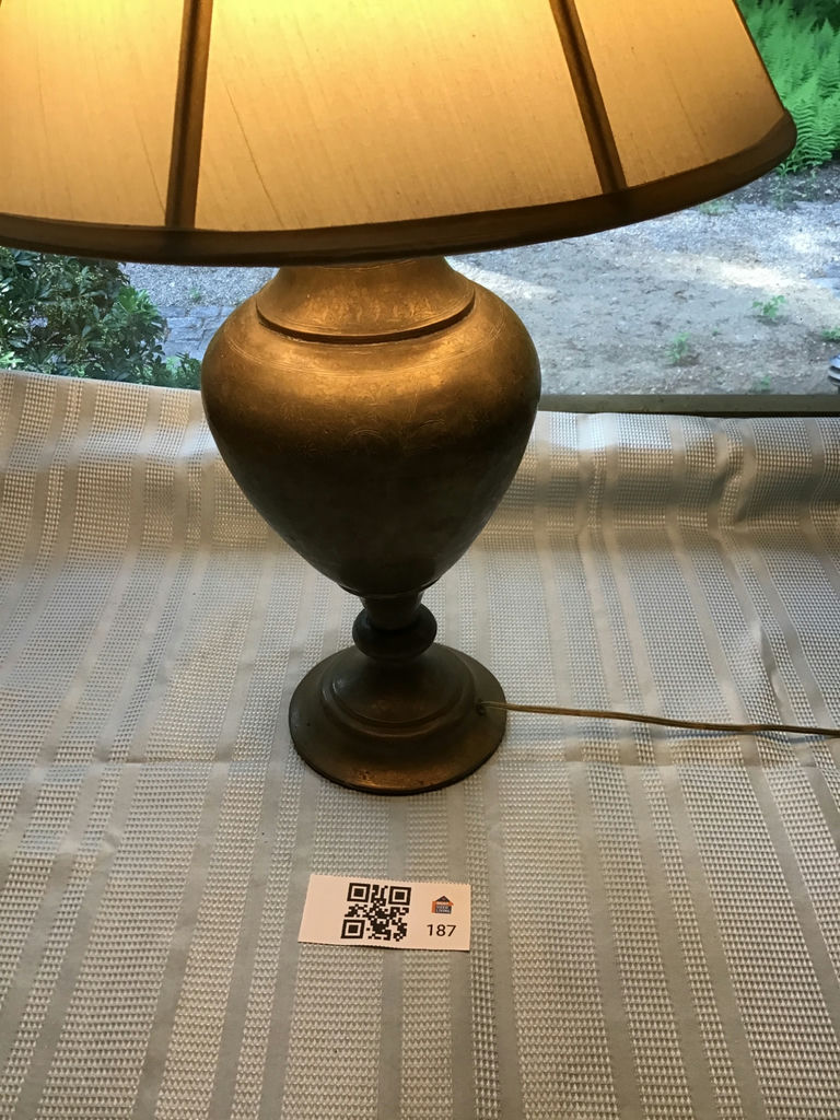 Table lamp with urn-shaped base and fabric shade - image 1 of 4
