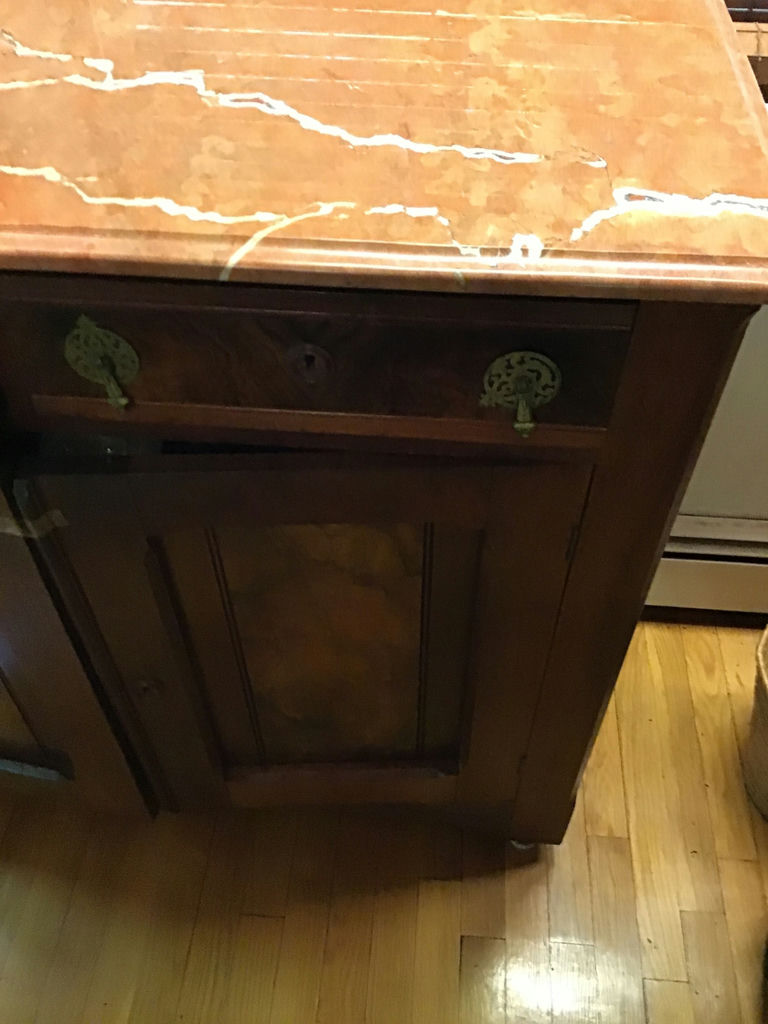 Wooden sideboard with marble top 42x17x38 - image 2 of 4