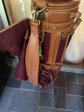 Burgundy golf bag with tan leather trim - thumbnail 3 of 5