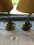 Two brass table lamps with fabric shades - thumbnail 1 of 2