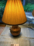 Brass table lamp with pleated amber shade - thumbnail 1 of 2