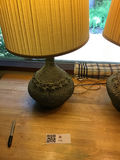 Pair of ceramic textured lamps with yellow shades - thumbnail 1 of 4