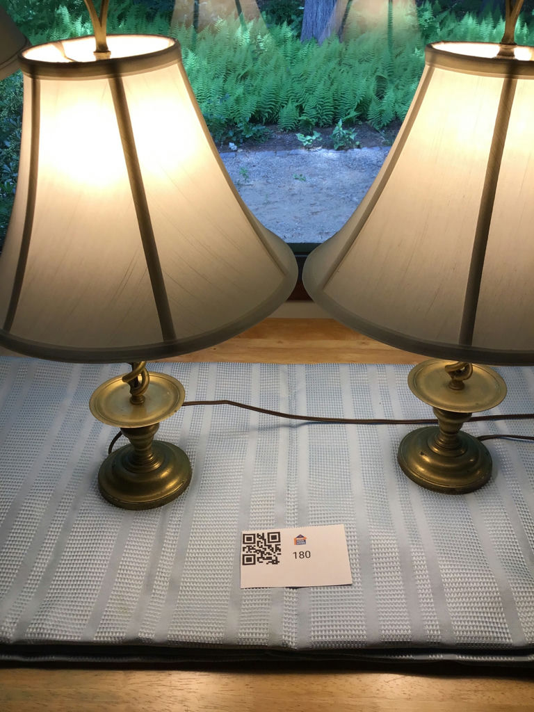 Pair of brass table lamps with fabric shades - image 1 of 3