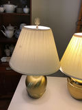 2 gold-tone table lamps with cream pleated shades - thumbnail 1 of 2