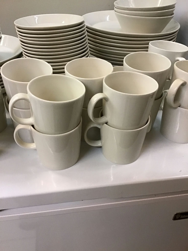White ceramic dinnerware set (plates, bowls, mugs) - image 2 of 3