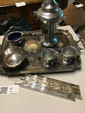 Antique silver tea service with samovar on ornate tray - thumbnail 1 of 4