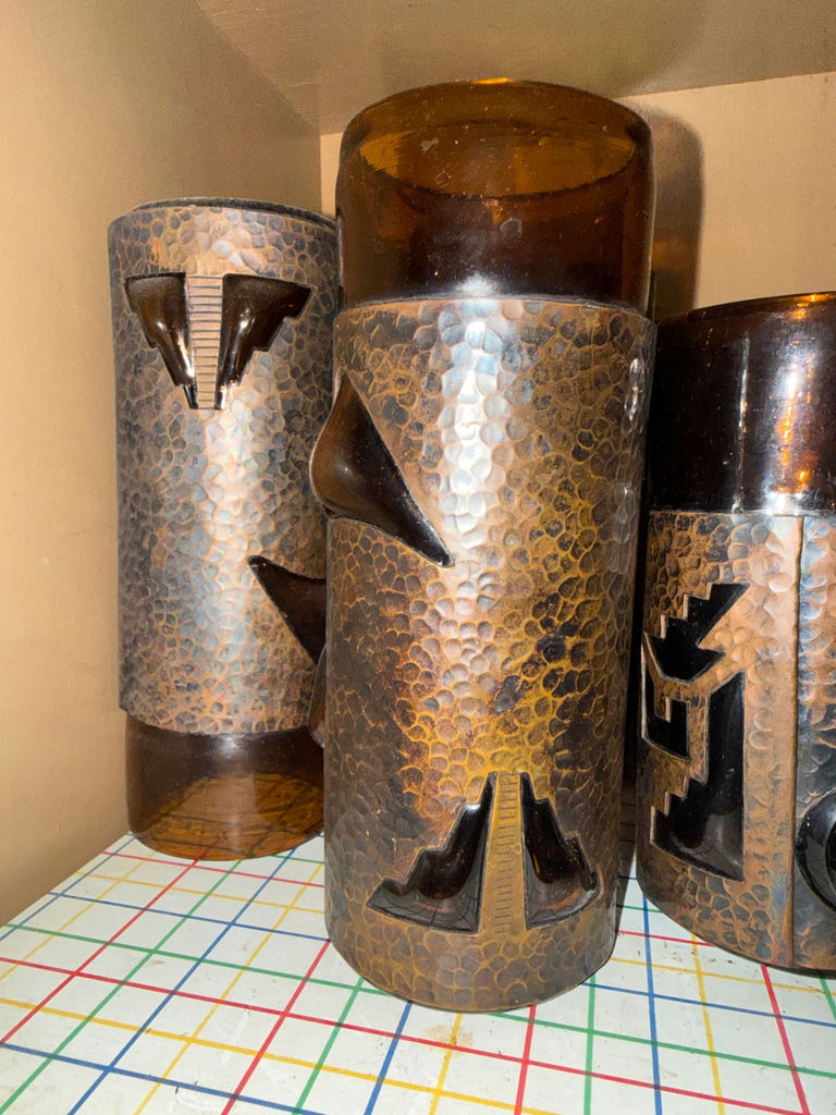 Hammered-metal beer steins with dark tops - image 3 of 4