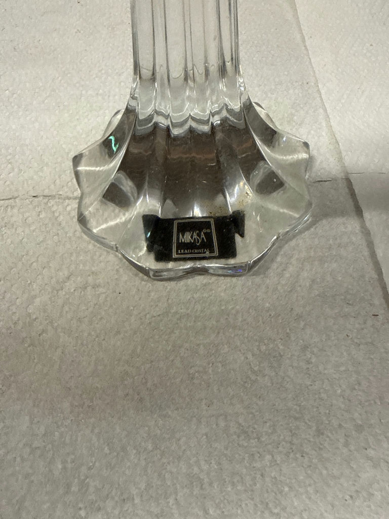Crystal candlestick pair with taper candles - image 2 of 2
