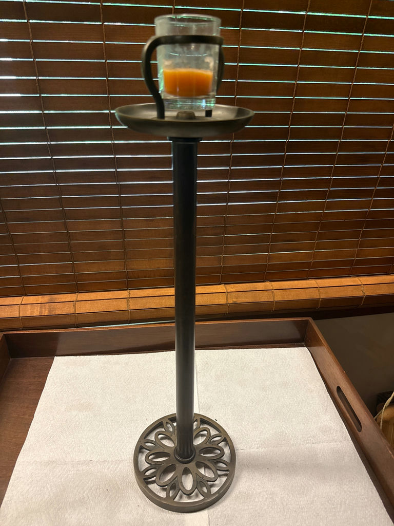 Tall metal candle holder with glass hurricane - image 1 of 3