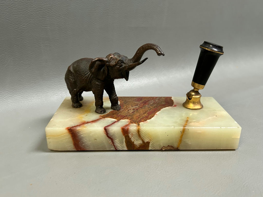 Parker Desk Set Onyx Bronze Elephant Fountain Pen Holder  - image 5 of 6