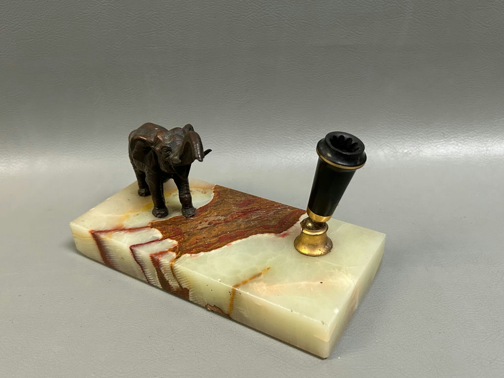 Parker Desk Set Onyx Bronze Elephant Fountain Pen Holder - image 4 of 6