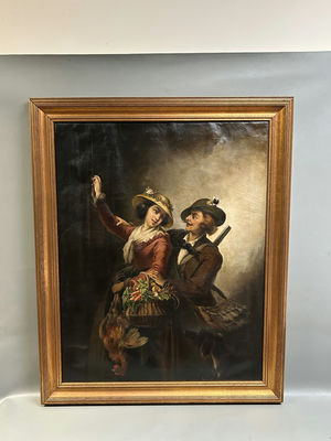 1900s European Couple Portrait Oil on Canvas - Image 1 of 7