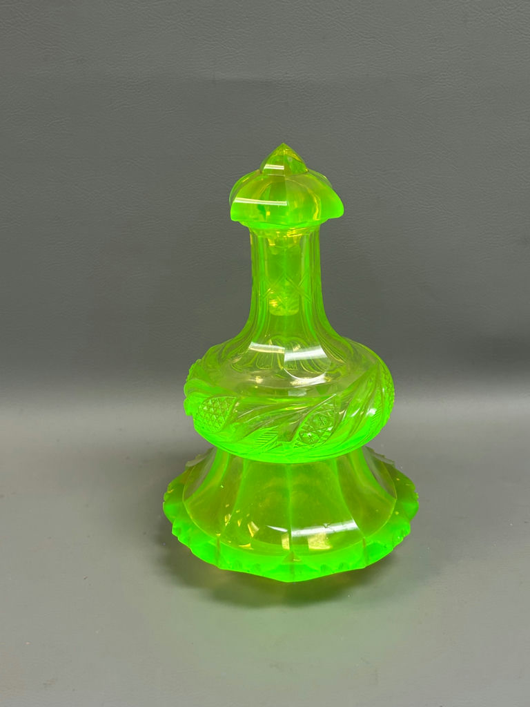 Antique Vaseline Uranium Cut Glass Decanter - image 7 of 8