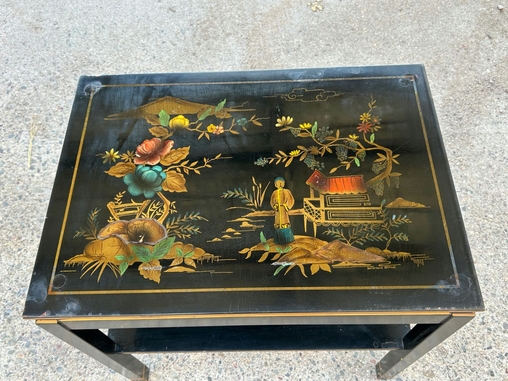Signed Katherine Henrick Chinoiserie Glass Top Table - image 5 of 7