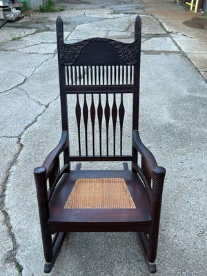Antique Cane Seat Carved Rocker  - Image 1 of 6