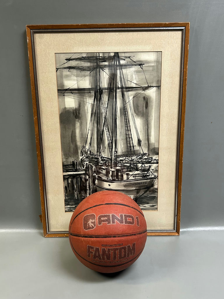  Sailboat at Dock Gouache Painting Signed Ohara  - image 4 of 5