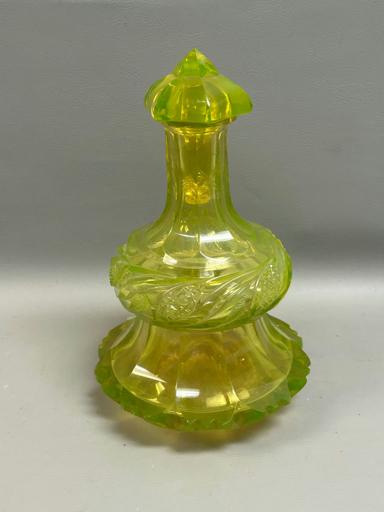 Antique Vaseline Uranium Cut Glass Decanter - image 3 of 8