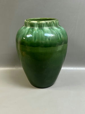 Mid-Century Large Green Pottery Vase USA Mark - Image 1 of 5