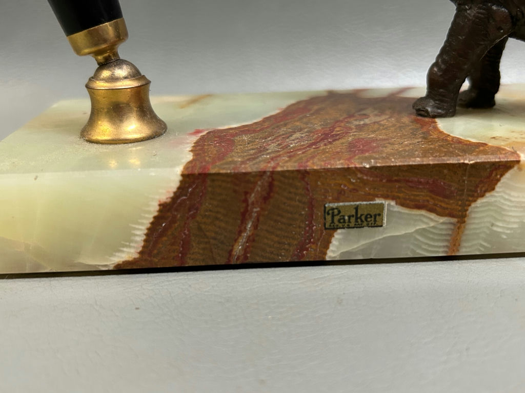 Parker Desk Set Onyx Bronze Elephant Fountain Pen Holder  - image 3 of 6