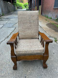 Antique Oak Recliner Morris Chair Tweed Upholstery - thumbnail 2 of 7
