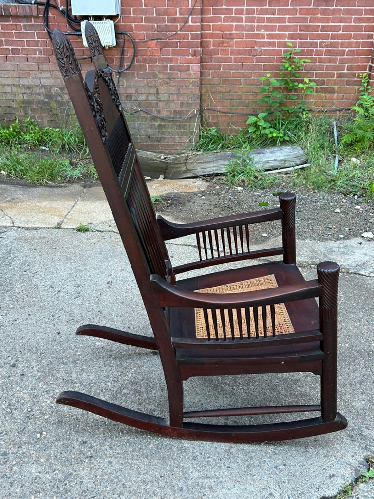 Antique Cane Seat Carved Rocker - image 4 of 6