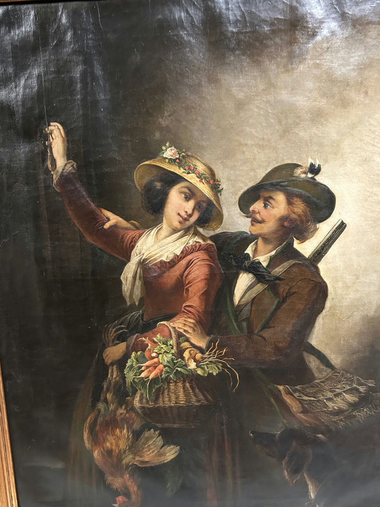 1900s European Couple Portrait Oil on Canvas - image 3 of 7
