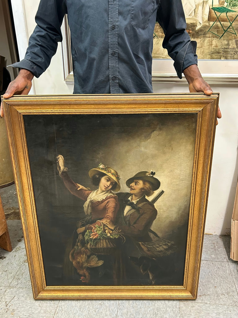 1900s European Couple Portrait Oil on Canvas  - image 2 of 7
