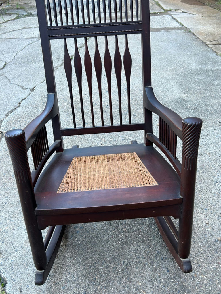 Antique Cane Seat Carved Rocker - image 6 of 6
