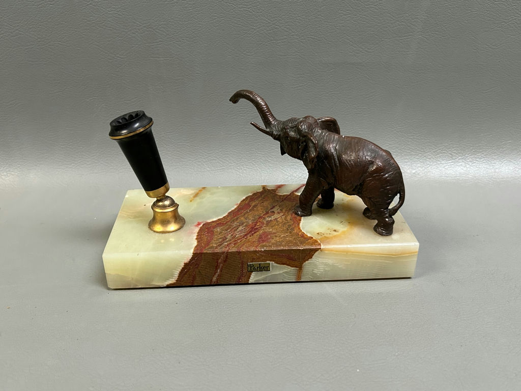 Parker Desk Set Onyx Bronze Elephant Fountain Pen Holder - image 1 of 6