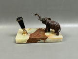 Parker Desk Set Onyx Bronze Elephant Fountain Pen Holder - thumbnail 1 of 6