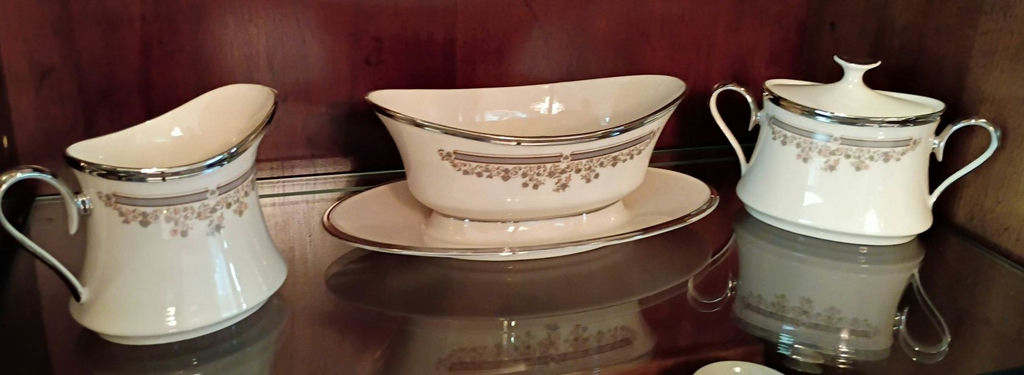 Porcelain Creamer, Gravy Boat with Underplate, and Covered Sugar Bowl - image 1 of 5