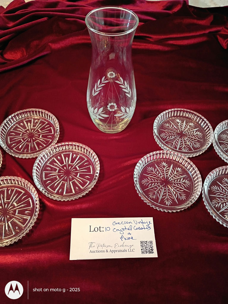 Set of 8 Crystal Coasters and Glass Vase - image 2 of 5