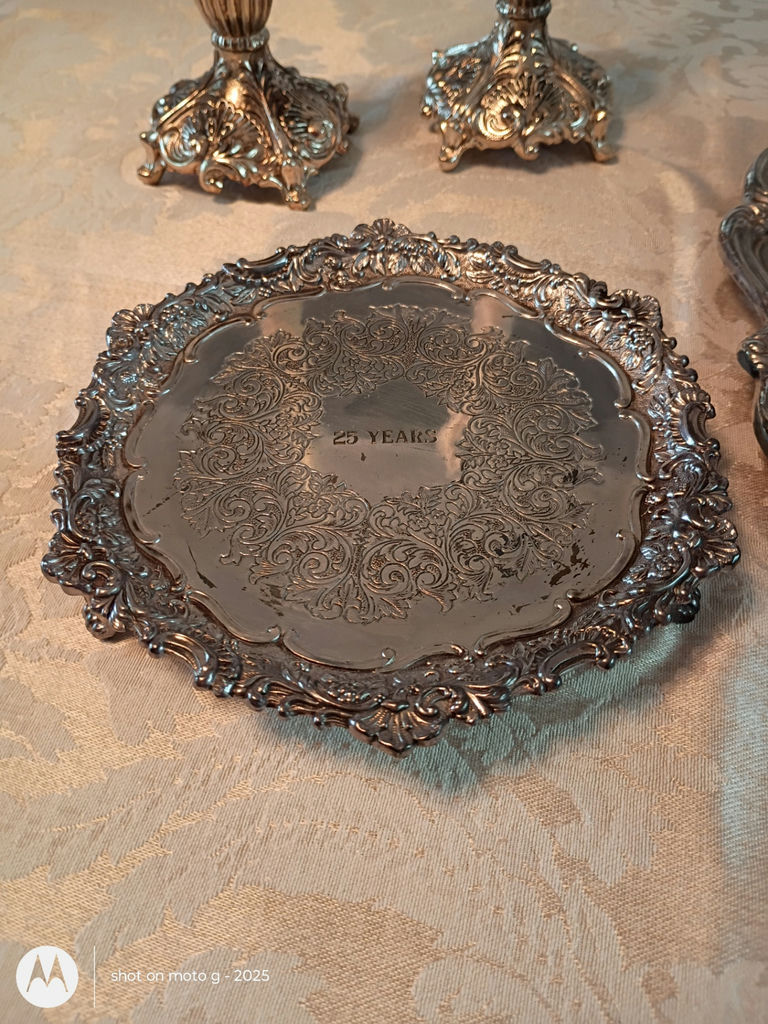 Silver-Tone Tea Service Set with Trays, Candlesticks, and Shakers - image 5 of 6