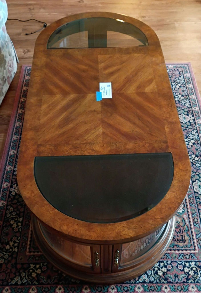 Wood Coffee Table with Glass Insets and Cabinet Storage - image 5 of 6