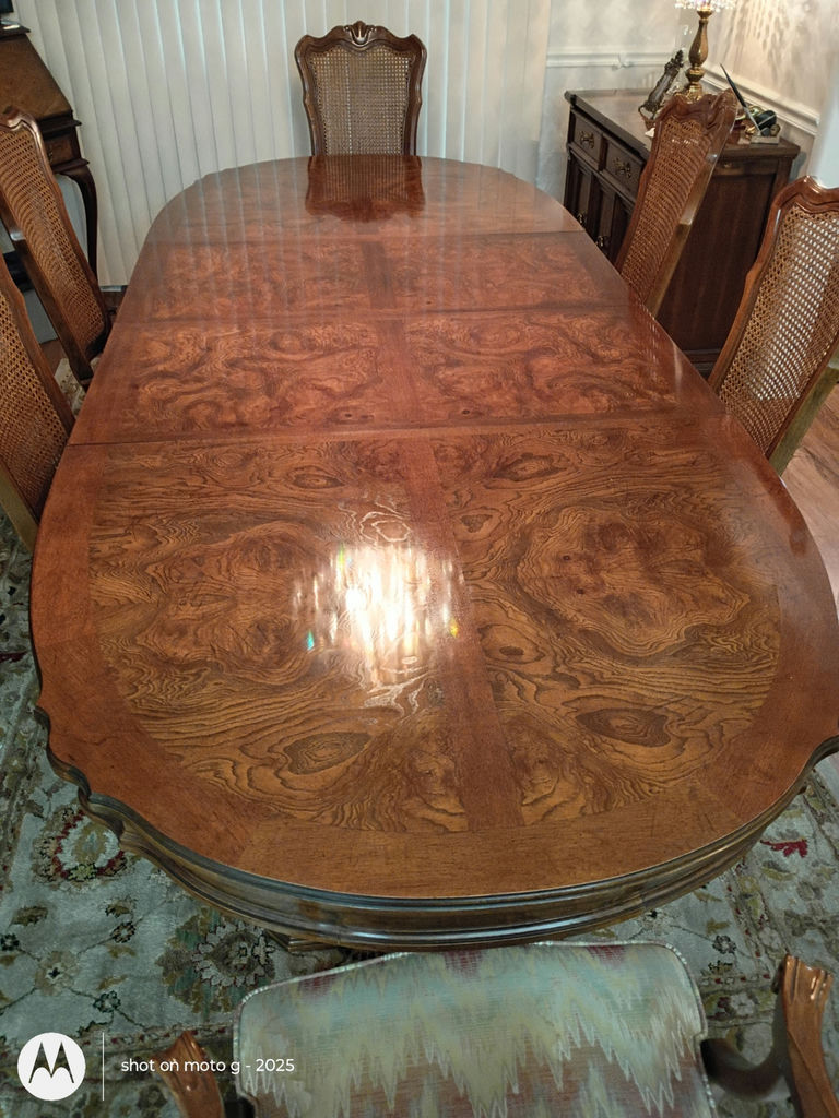Wood Dining Table and Six Cane-Back Chairs - image 2 of 15