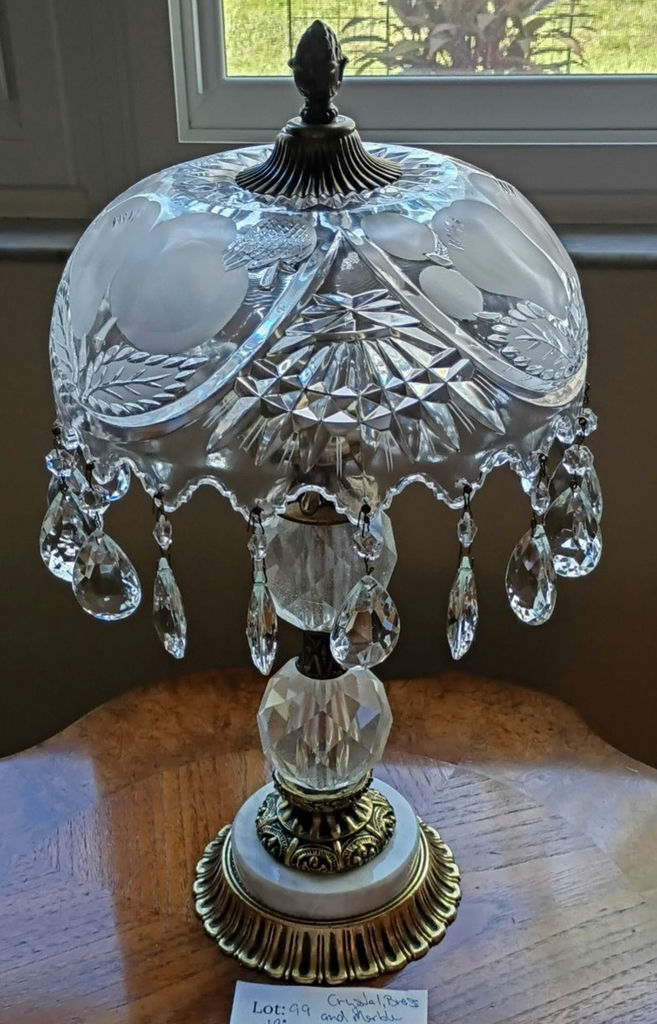 Crystal and Marble Table Lamp with Hanging Prisms - image 1 of 4