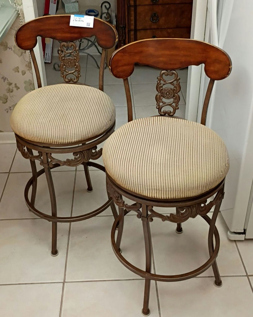 Pair of Upholstered Swivel Bar Stools - image 1 of 5