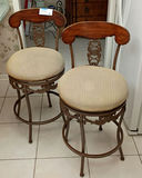 Pair of Upholstered Swivel Bar Stools - thumbnail 1 of 5