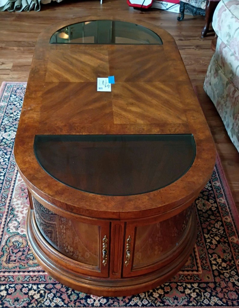 Wood Coffee Table with Glass Insets and Cabinet Storage - image 3 of 6