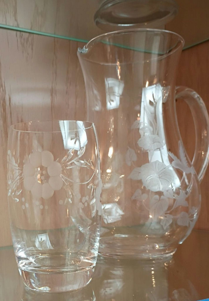 Glass Pitcher, Two Drinking Glasses, and Five Glass Candle Holders - image 4 of 5
