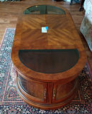 Wood Coffee Table with Glass Insets and Cabinet Storage - thumbnail 2 of 6