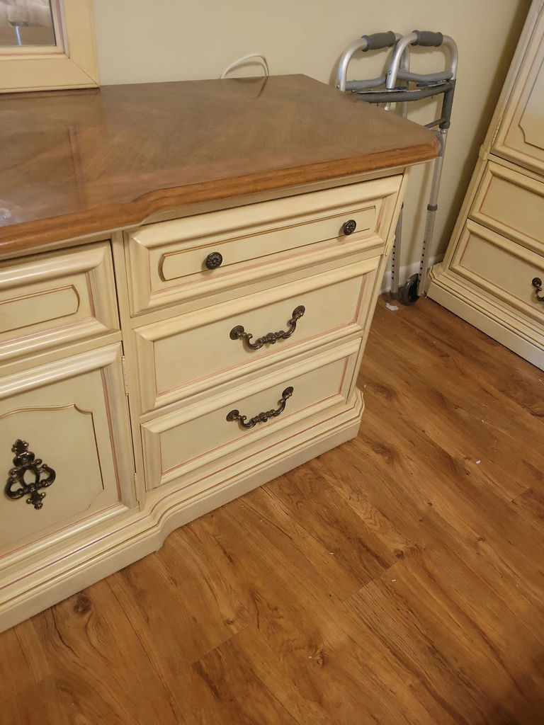 Cream and Wood Dresser with Mirror - image 6 of 8