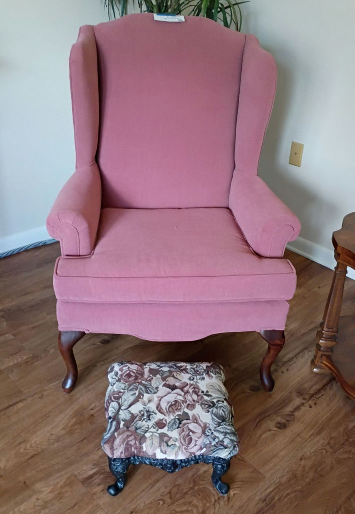 La-Z-Boy Wingback Chair and Floral Footstool - image 1 of 6