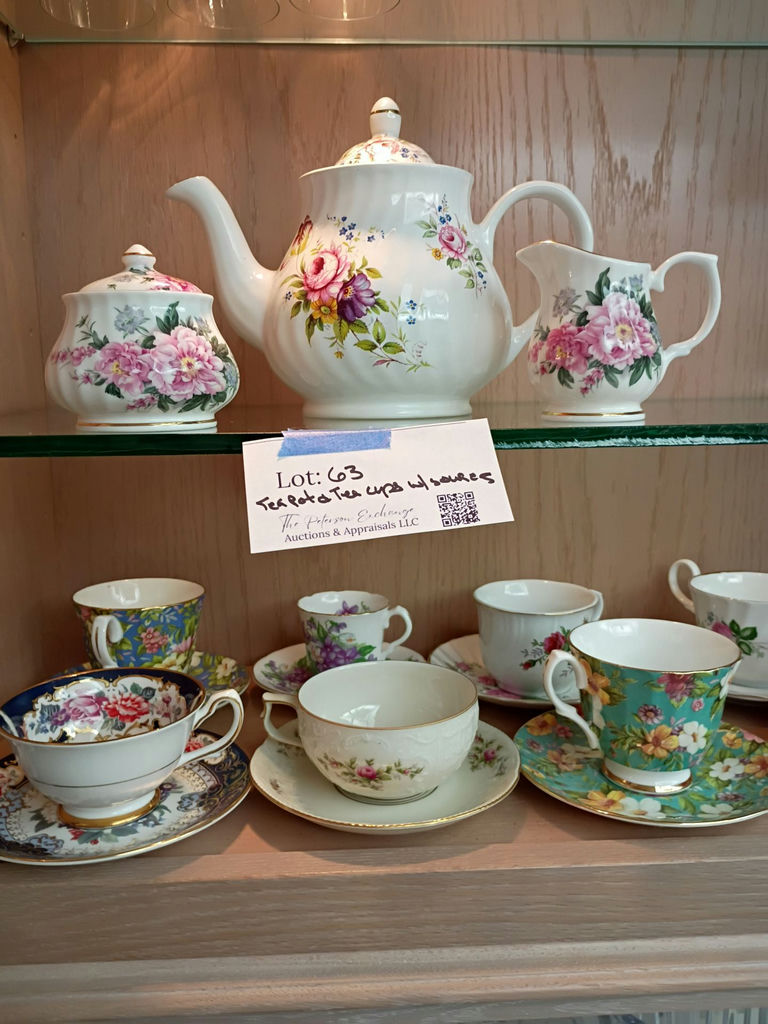 Floral Porcelain Tea Set and Assorted Teacups with Saucers - image 1 of 7