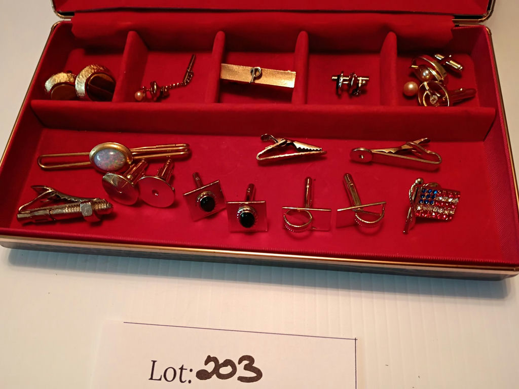 Assorted Cufflinks and Tie Clips in Display Case - image 2 of 8