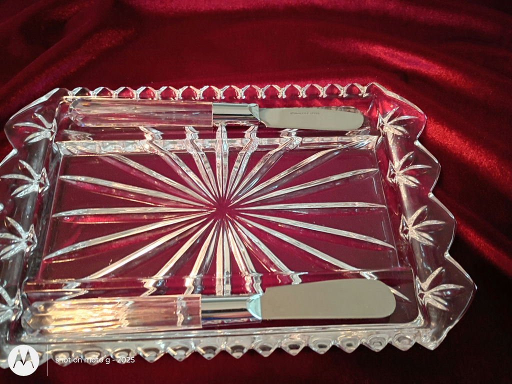 Crystal Butter Dish with Tray and Spreaders - image 2 of 3