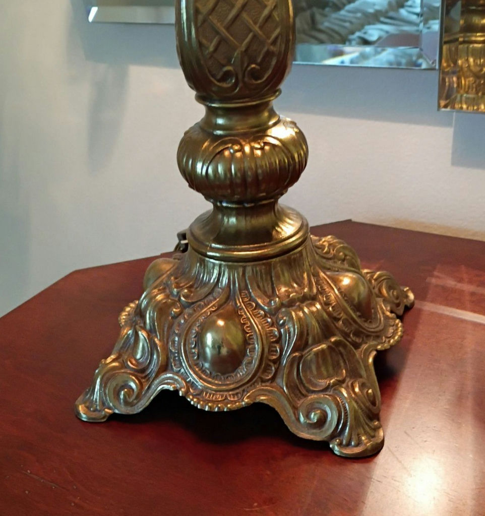 Ornate Brass Table Lamp with Crystal Beaded Shade - image 2 of 6