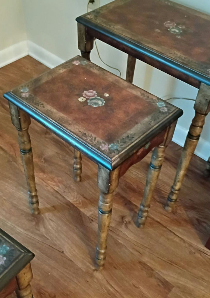 Set of Three Floral Painted Nesting Tables - image 3 of 6